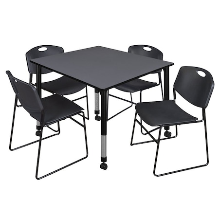Regency Tables > Height Adjustable > Square Mobile Table & Chair Sets, 48 W, 48 L, 23-34 H, Grey TB4848GYAPCBK44BK